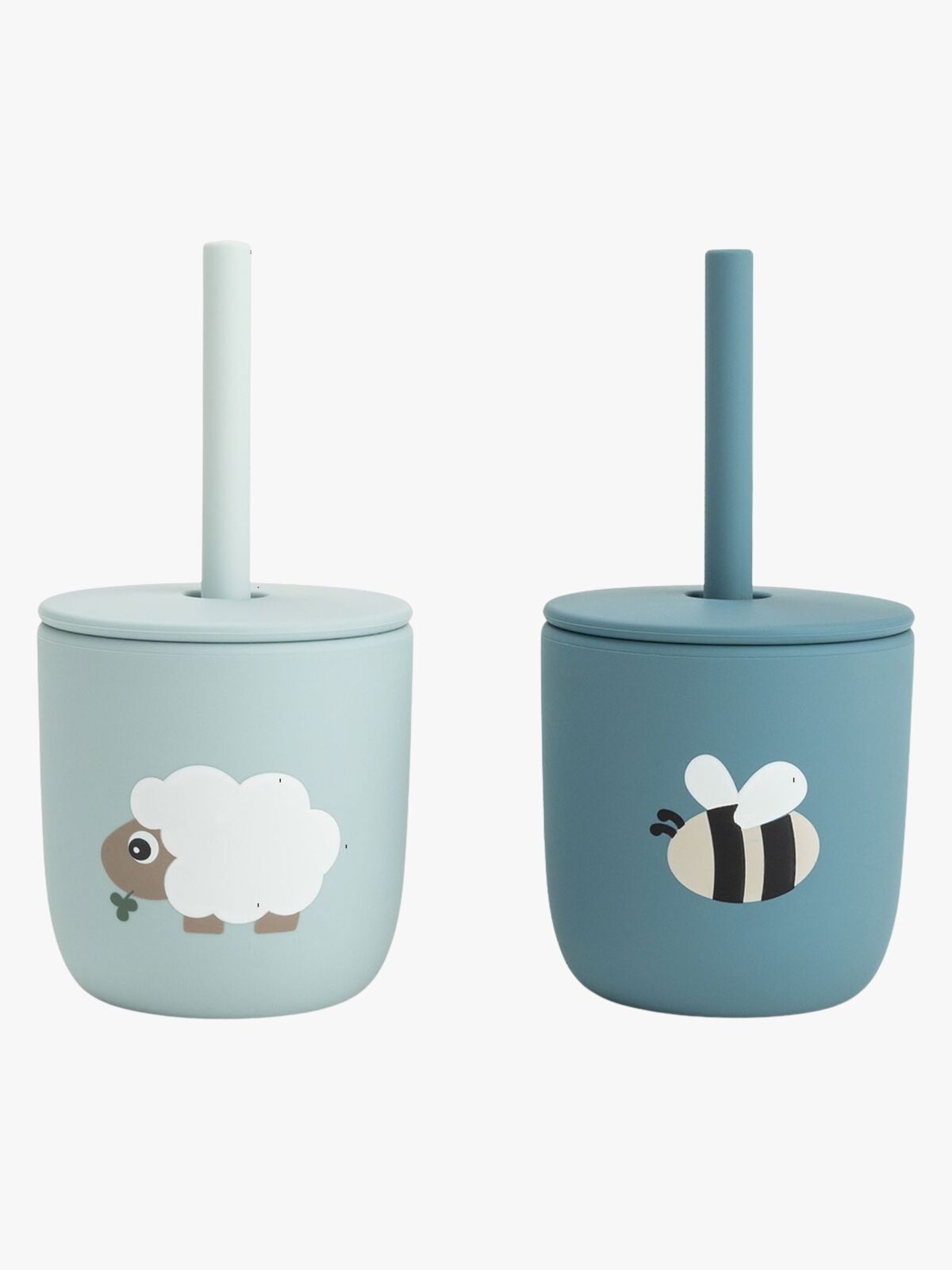 Done By Deer Tiny Farm Sugrörsmugg Silikon 2-Pack, Blue