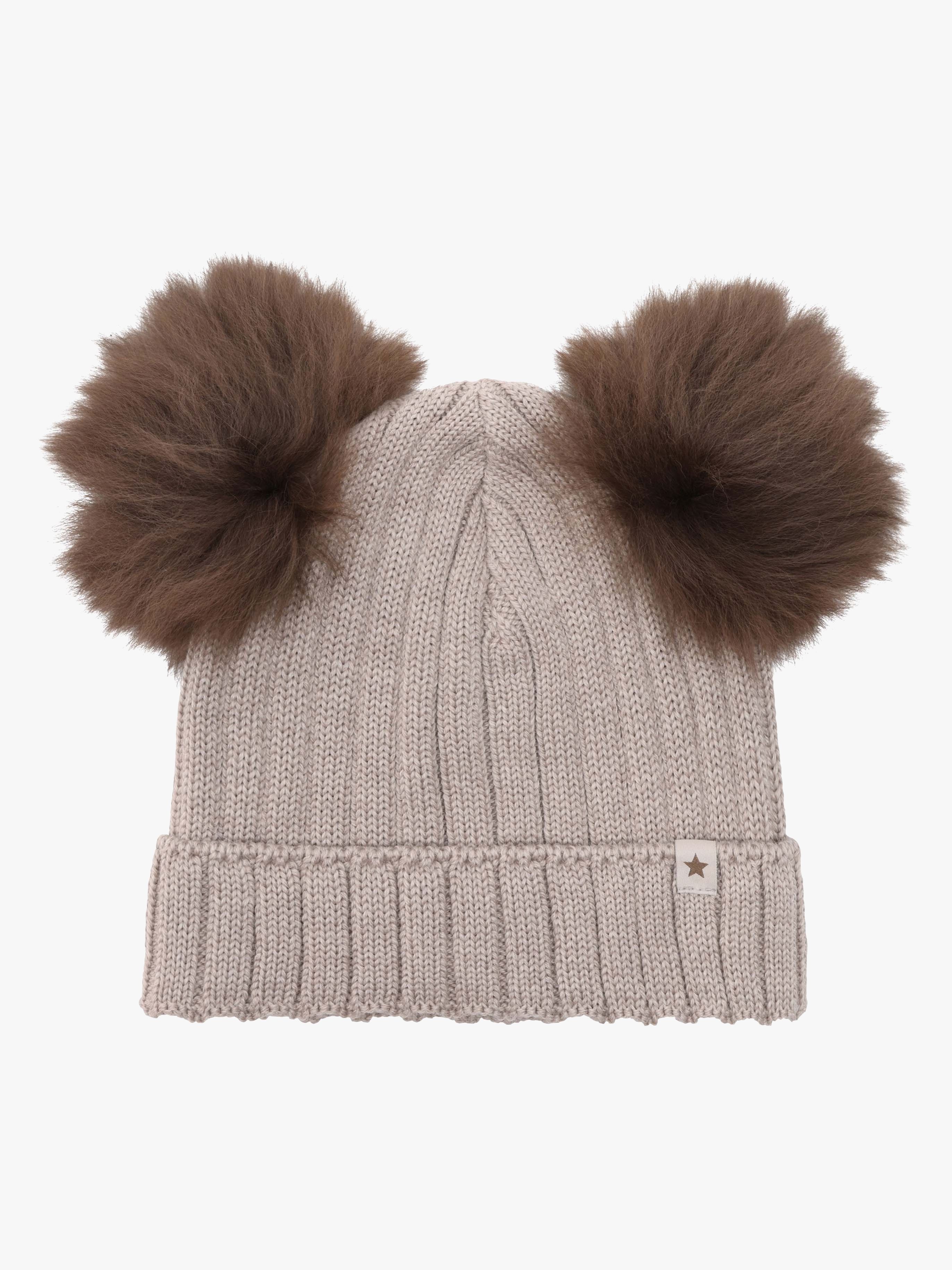 HUTTEliHUT Mössa Merinoull Med Pompoms Alpacka, Camel Melange, 48