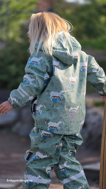 Geggamoja  Fodrat Regnställ Pippi Långstrump, Grön