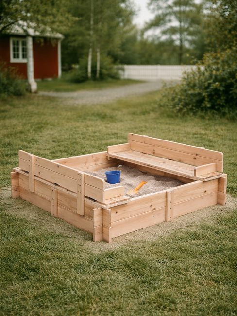 Woodlii Sandlåda med Lock & Bänk