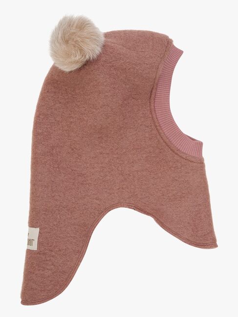 Huttelihut Balaklava Merinoull med Pompoms, Burlwood