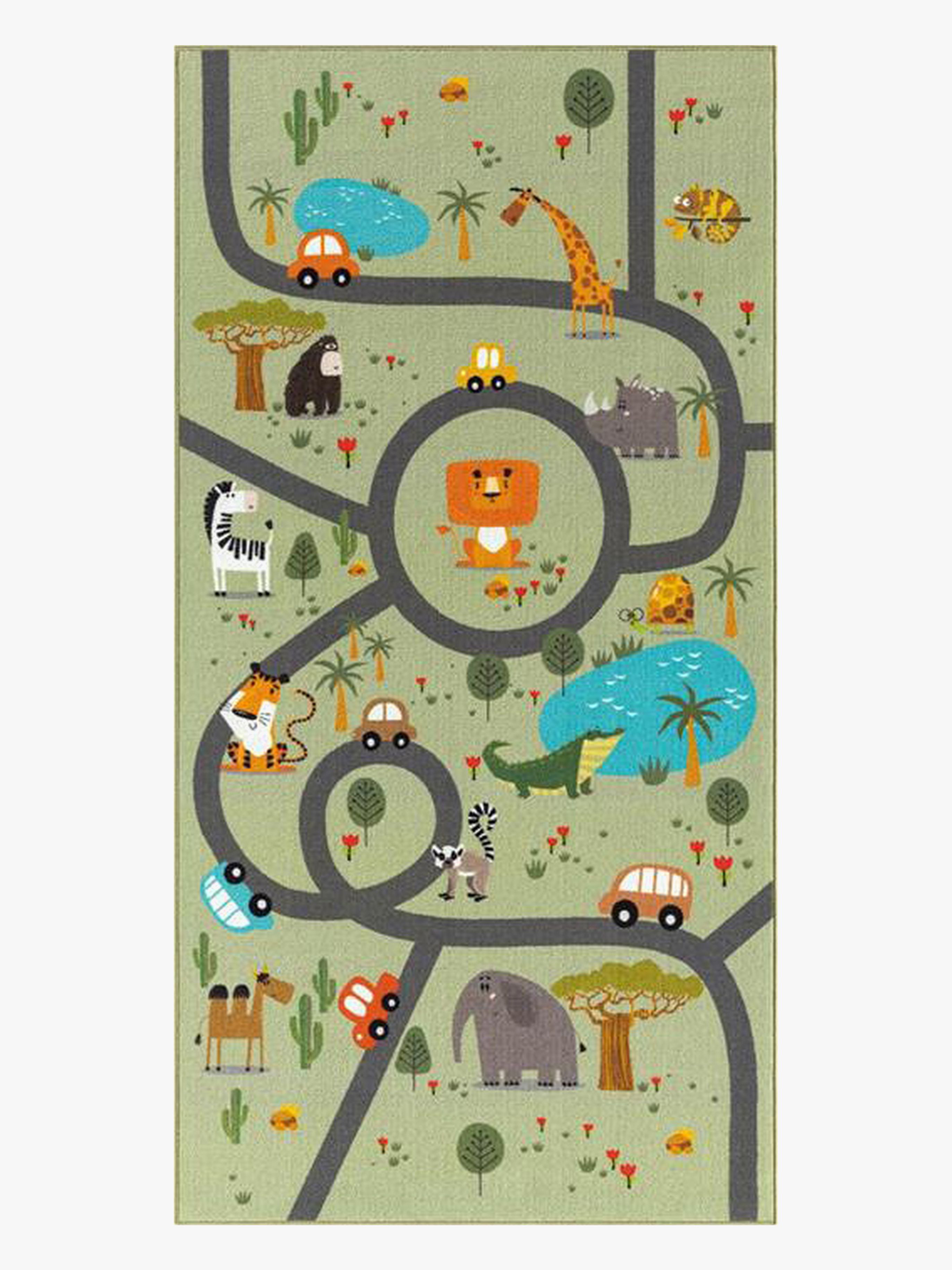 KMCarpets Play Animals Barnmatta 80x150, Grön, Barnrum