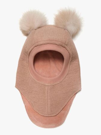 Huttelihut Balaklava Merinoull med Pompoms, Rose Melange