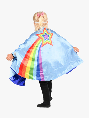 Den Goda Fen Wendbarer Umhang mit Augenmaske 98–128 cm, Blau/Regenbogen
