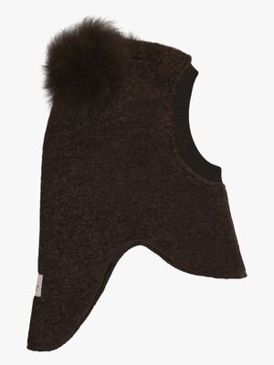 Huttelihut Ullbalaklava med Pompoms Alpacka, Dark Brown Melange