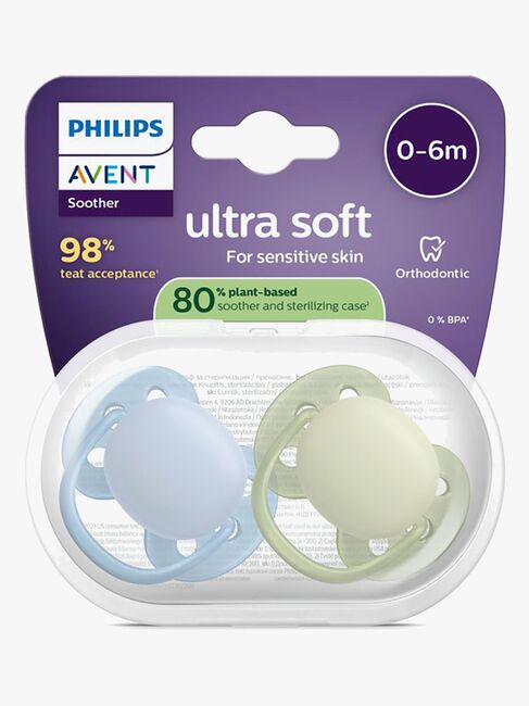 Philips Avent Ultra Soft Napp 0–6m 2-Pack, Grön/Blå