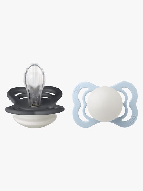BIBS Supreme Napp 2-Pack Silikon Stl 1 Symmetrisk, Iron Glow/Baby Blue Glow