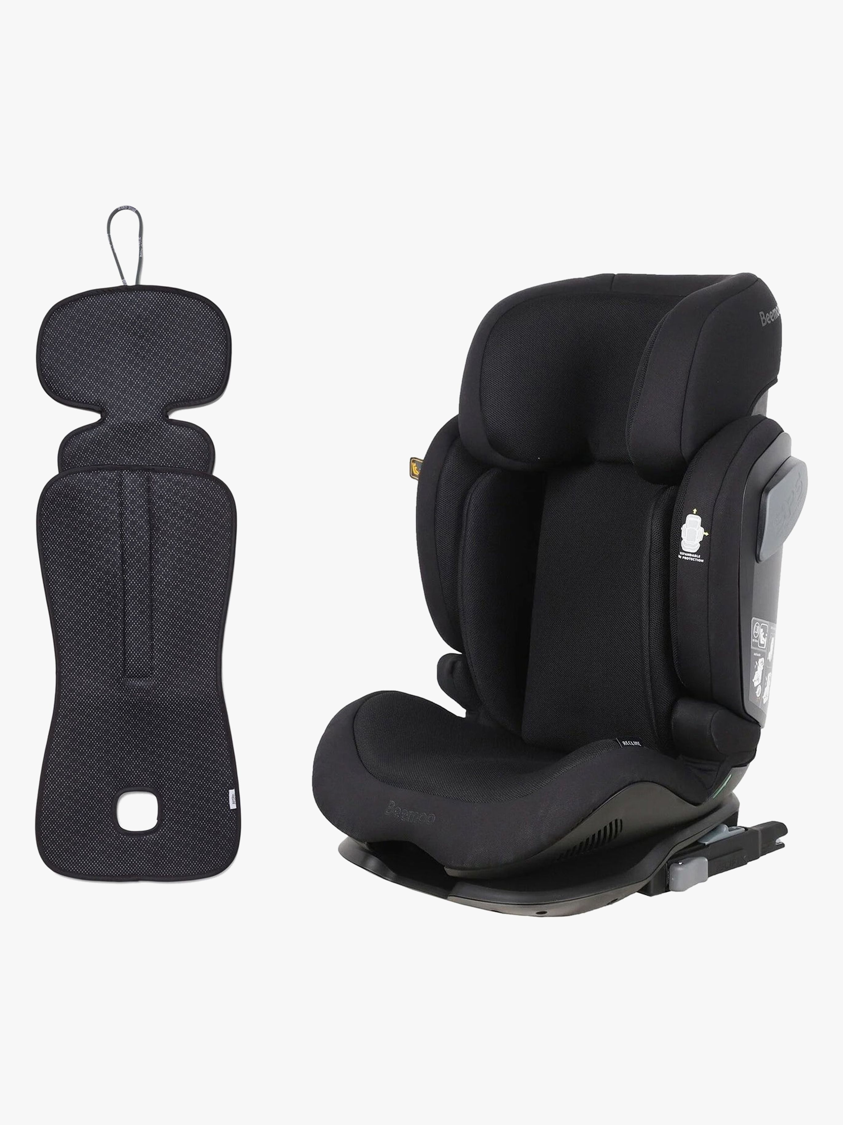 Beemoo Recline i-Size Bältesstol inkl. Ventilerande Dyna, Black Mesh/Antracit