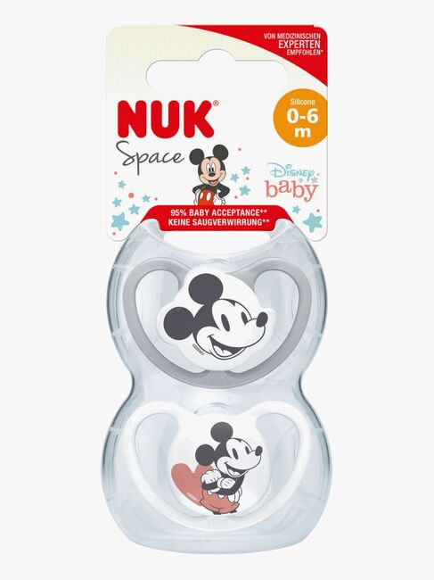 NUK Space Musse Pigg Napp 2-Pack Silikon Stl 1, Grey/White