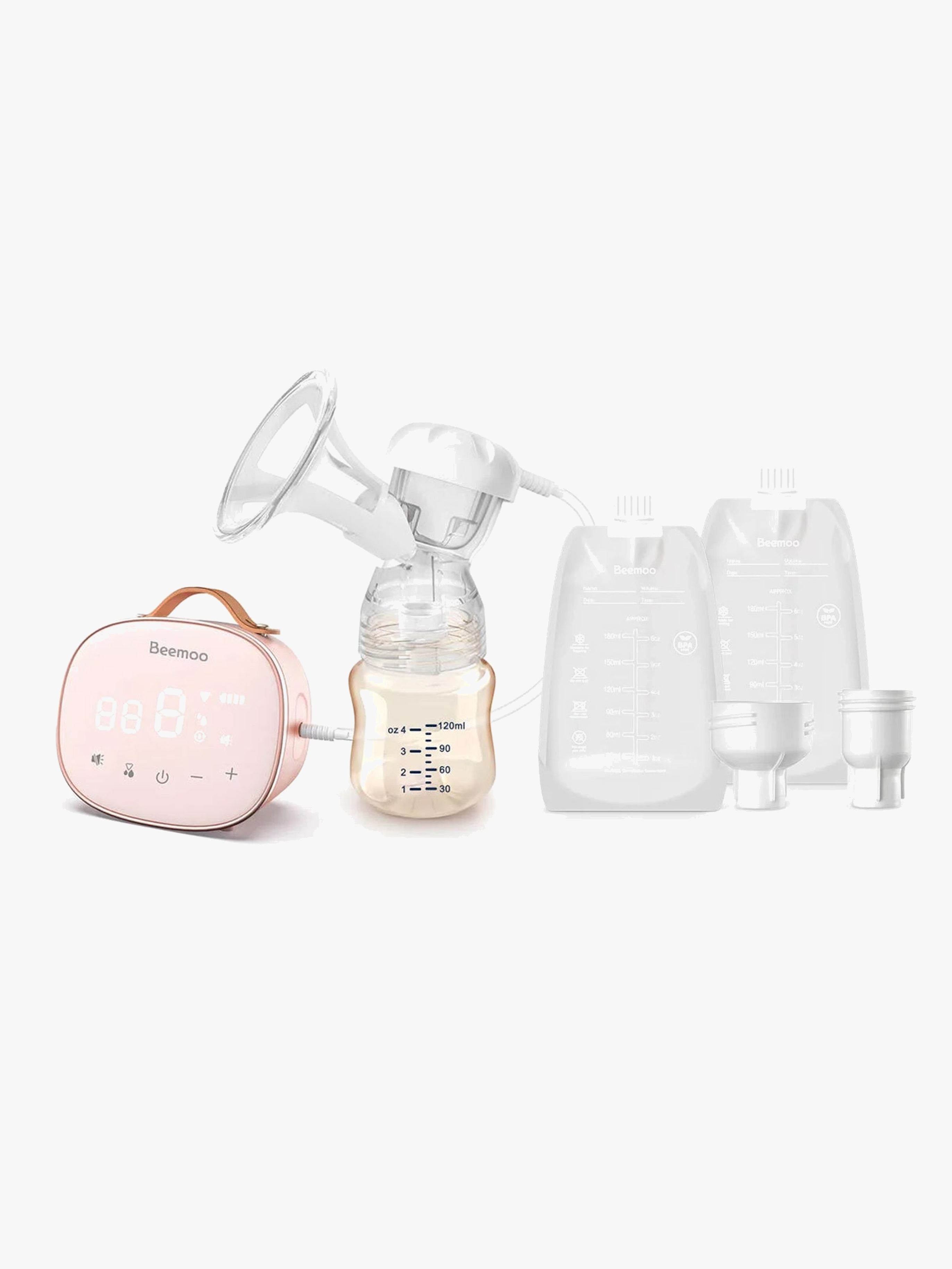 Beemoo CARE Single Elektrisk Bröstpump inkl. Bröstmjölkspåsar 180 ml 30-pack