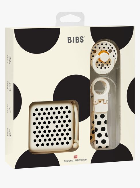 BIBS Polka Soothe & Go Gåvoset Latex Stl 2, Ivory Black