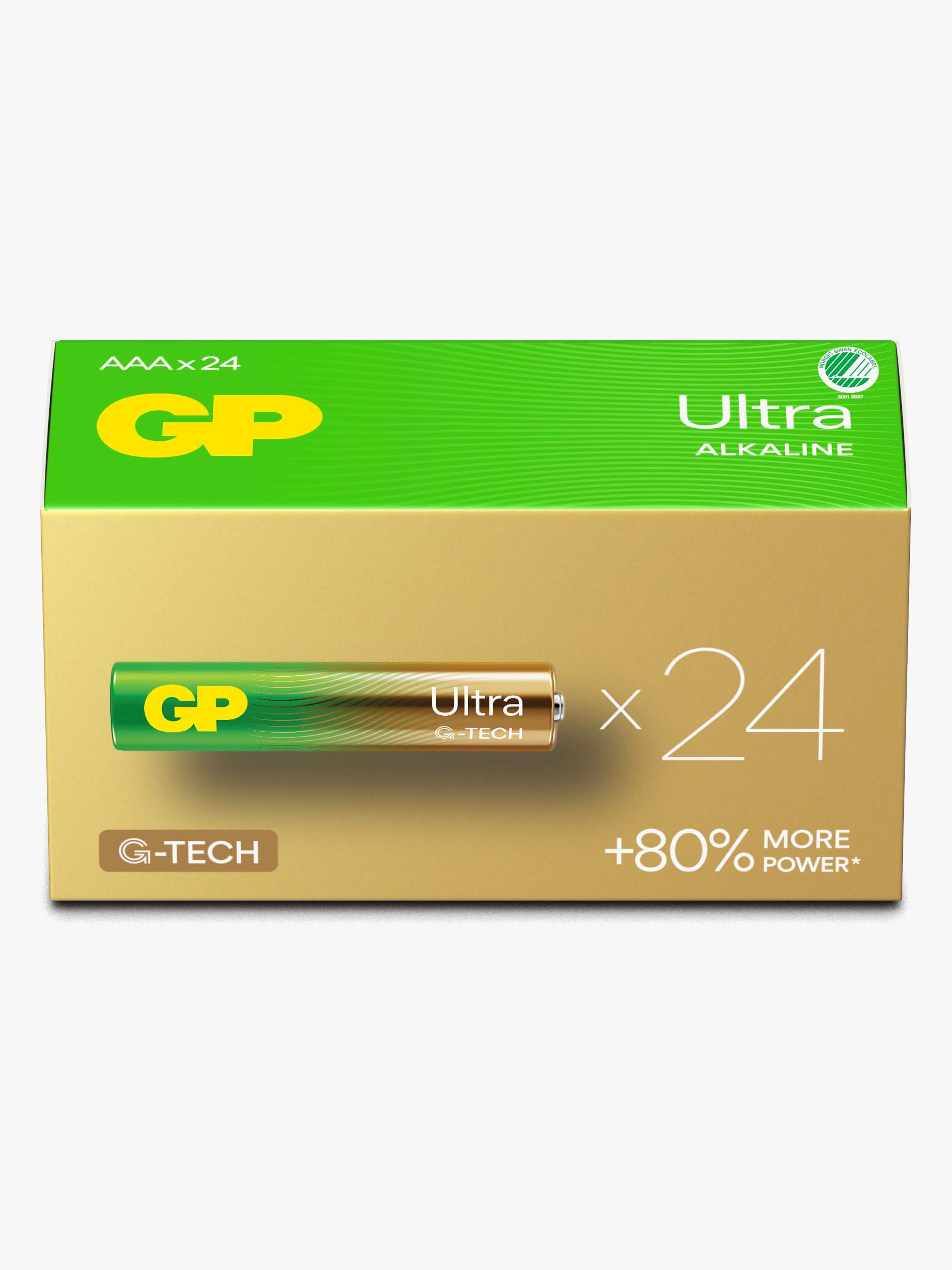 GP Ultra Alkaline G-TECH AAA/LR03 Batterier Svanenmärkt 24-Pack