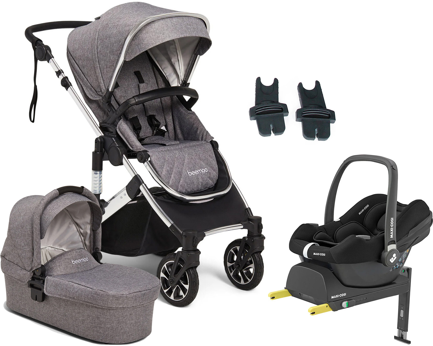 Beemoo Maxi 4 Duovagn, inkl. Maxi-Cosi CabrioFix i-Size &  Bas, Grey/Silver