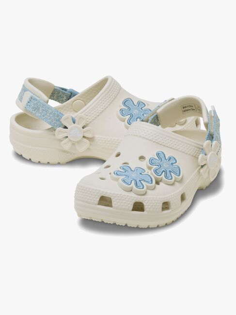 Crocs Classic Denim Flower Kids Tofflor, Summit White