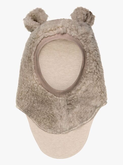 Huttelihut Teddybalaklava med Öron Merinoull, Camel Melange