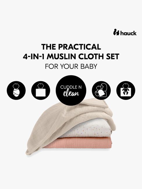 Hauck Cuddle N Clean Muslinfilt 3-Pack, Beige Dots/Cork/Beige