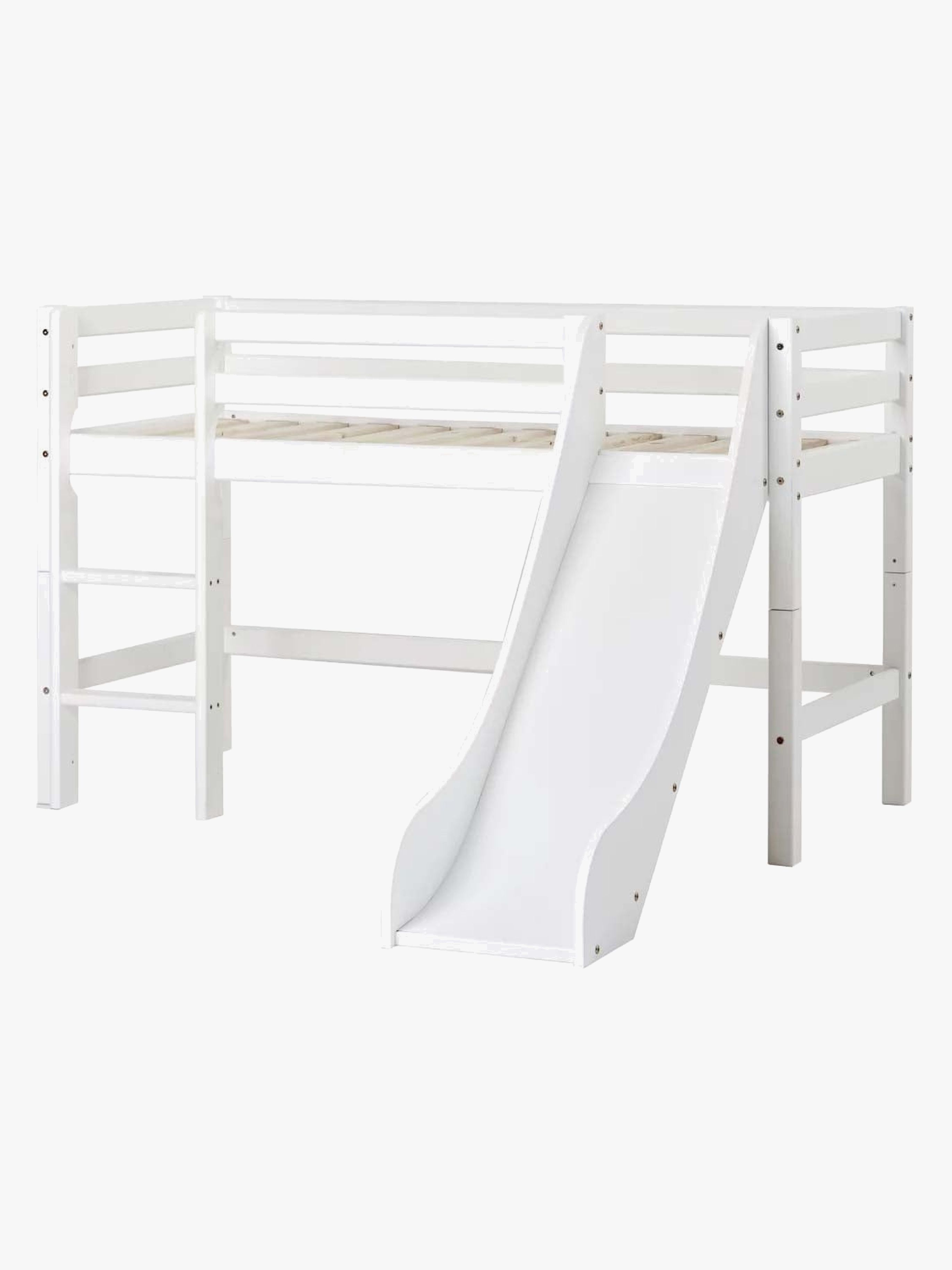 Hoppekids ECO Dream Halvhög Loftsäng med Rutschkana och Stege 90x200, Vit, Barnsäng, Juniorsäng