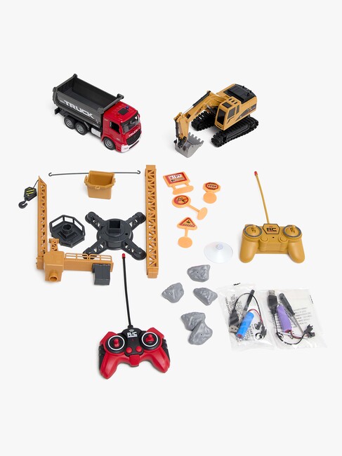 Alex's Garage Lekset med Radiostyrd Grävmaskin, Lastbil & Manuell Lyftkran 42 cm