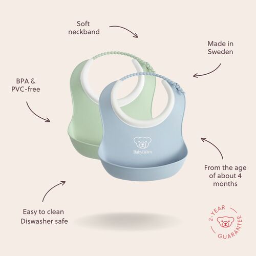 BabyBjörn Haklappsset 2-Pack, Blekgrön/Blekblå