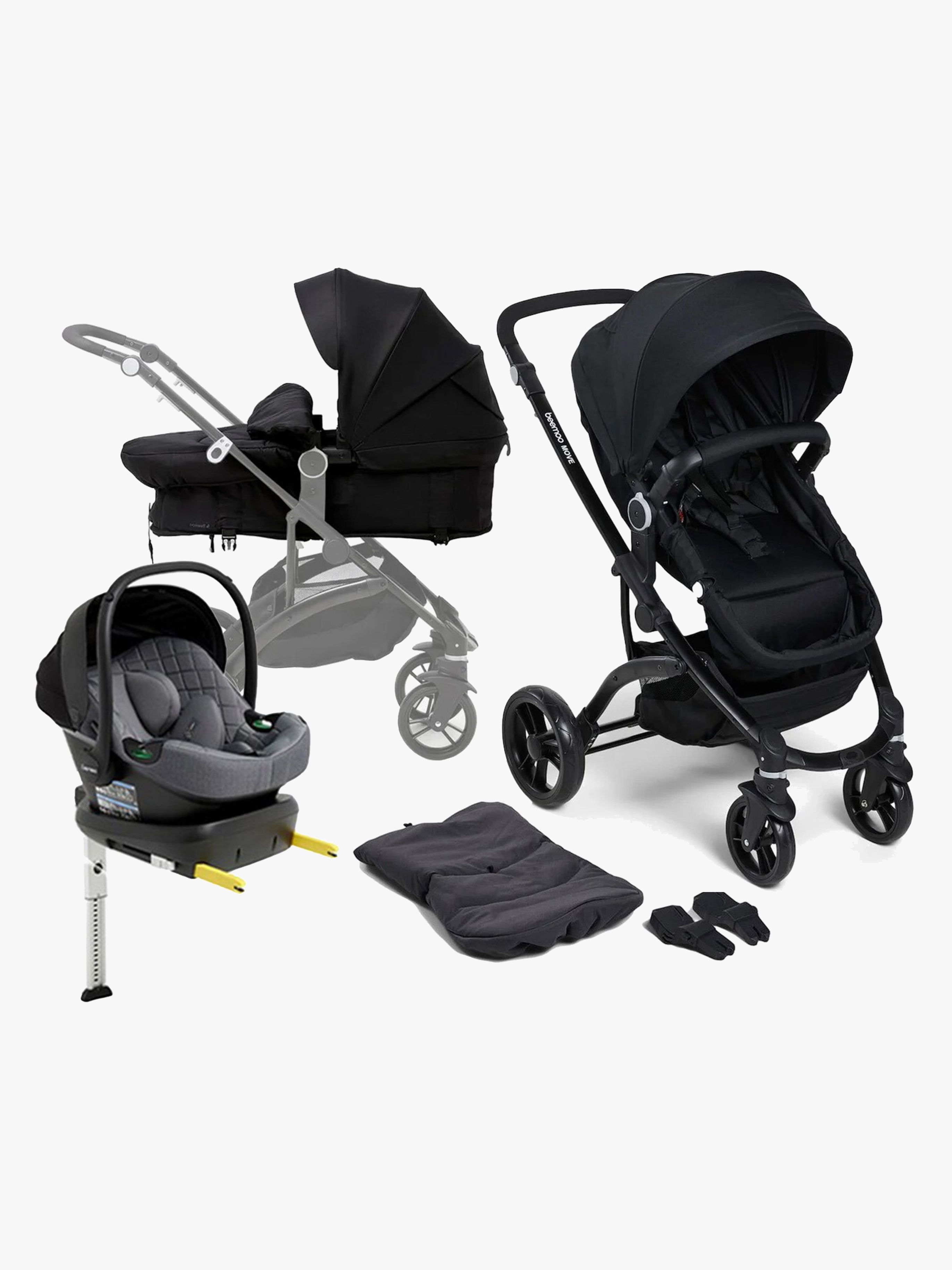 Beemoo Move 2-in-1 Kombivagn Inkl. Beemoo Route i-Size Babyskydd &  Bas, Black/Mineral Grey