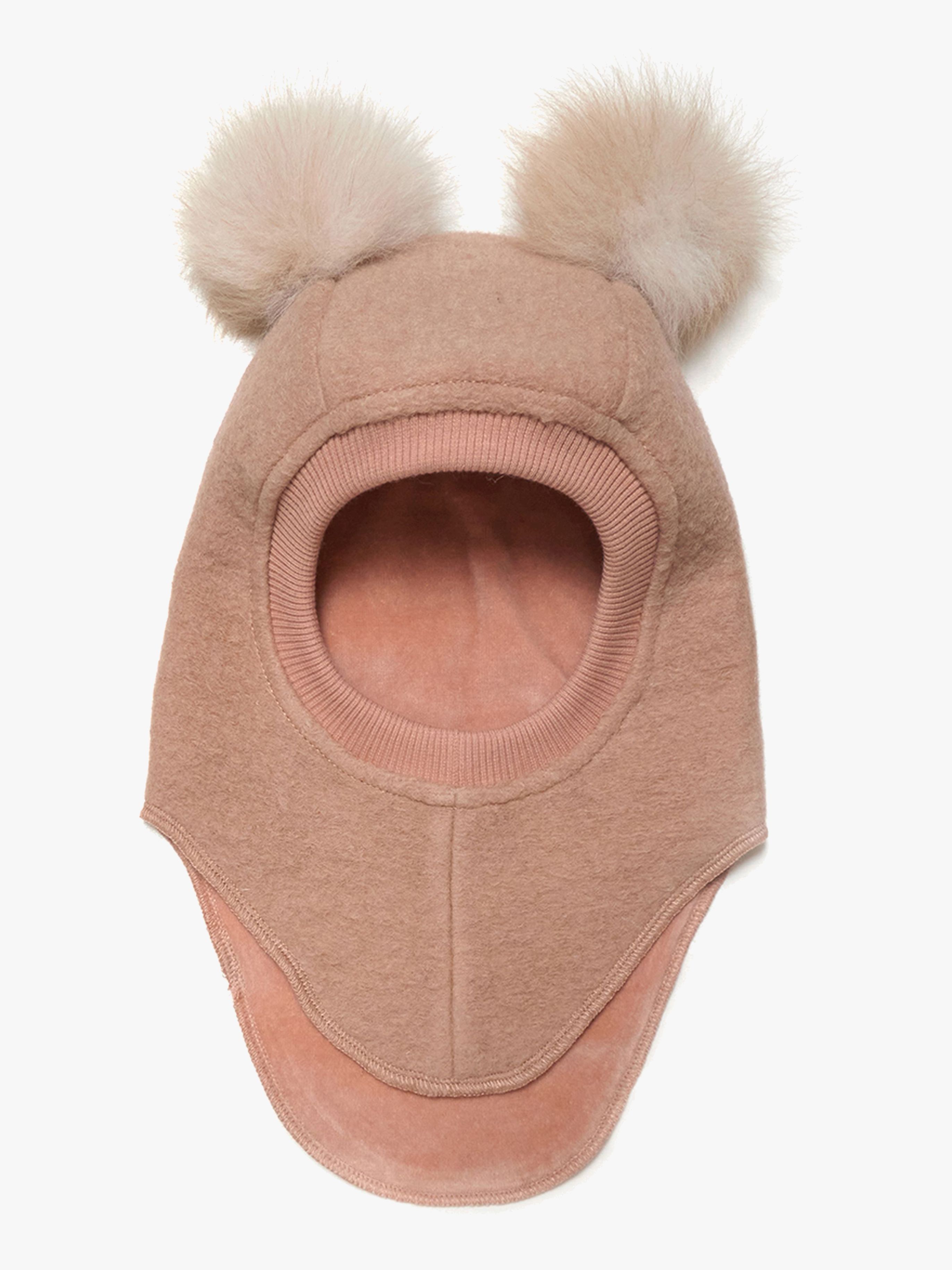 Huttelihut Balaklava Merinoull med Pompoms, Rose Melange, 52