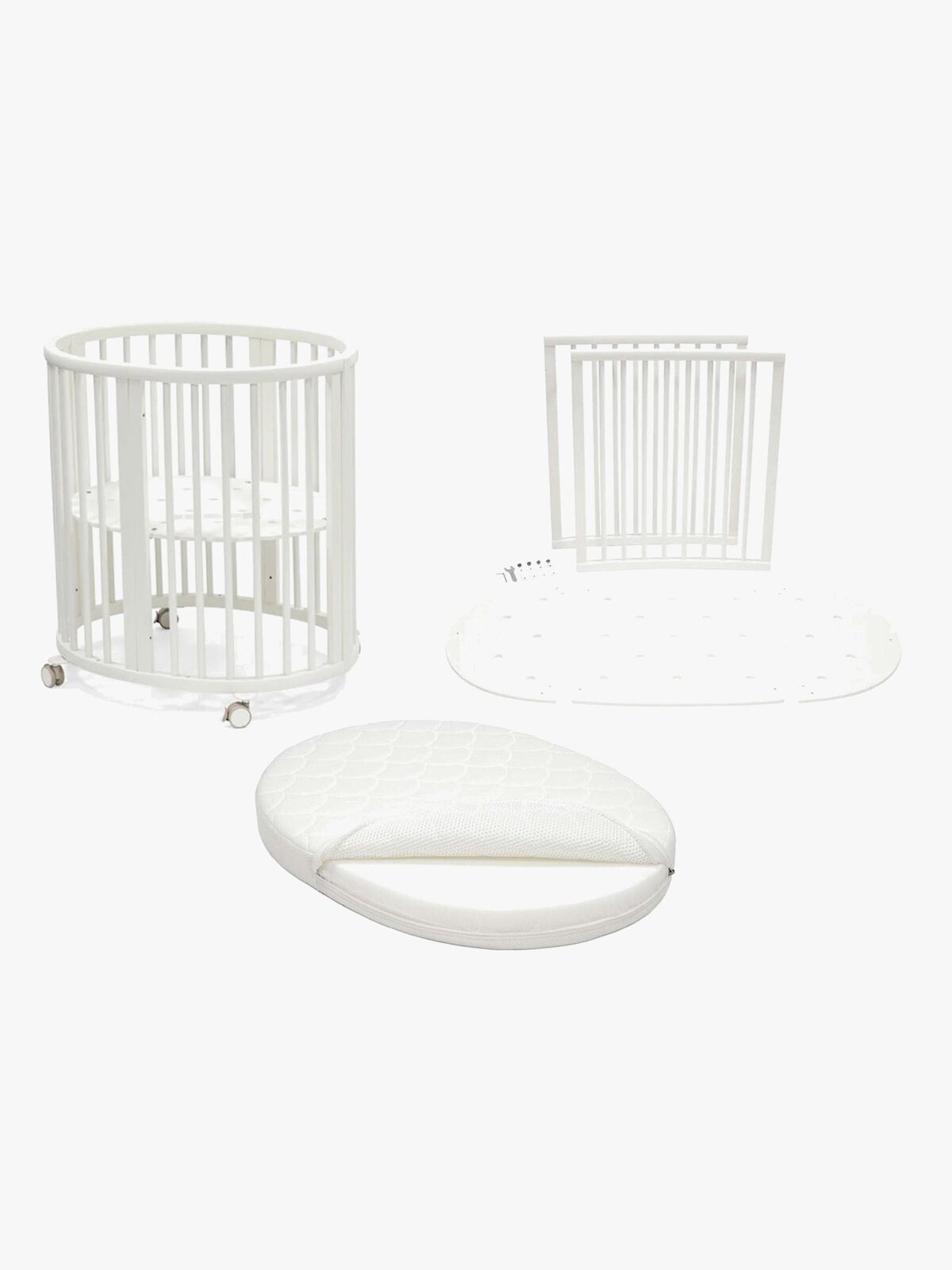 Stokke Sleepi Mini V3 Spjälsäng, Vit inkl. Stokke Sleepi Mini Madrass V3 77x59, Vit och Sängförlängning