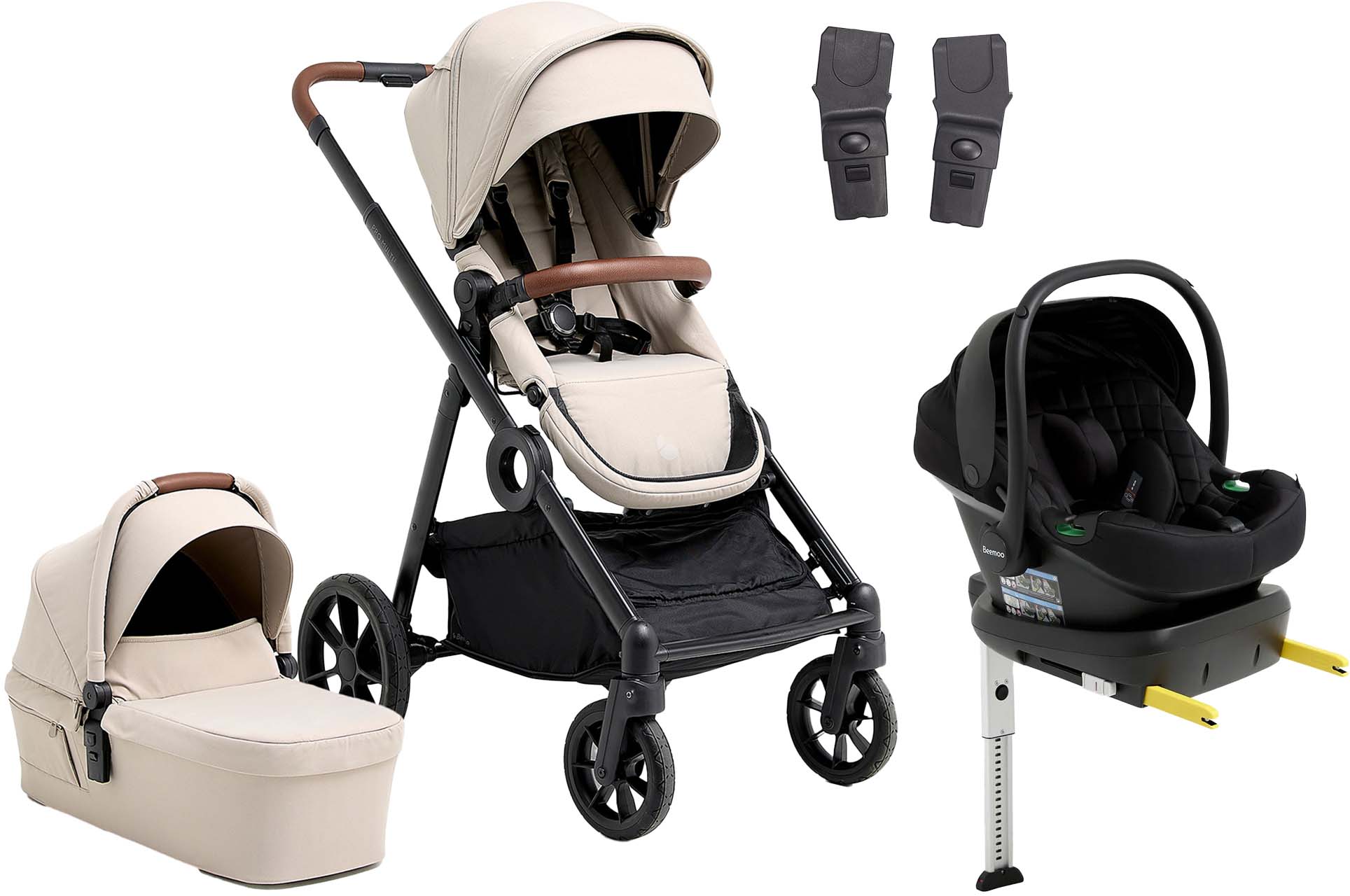 Beemoo Pro Multi 2 Duovagn Inkl. Route i-Size Babyskydd &  Bas, Latte Beige/Black Stone