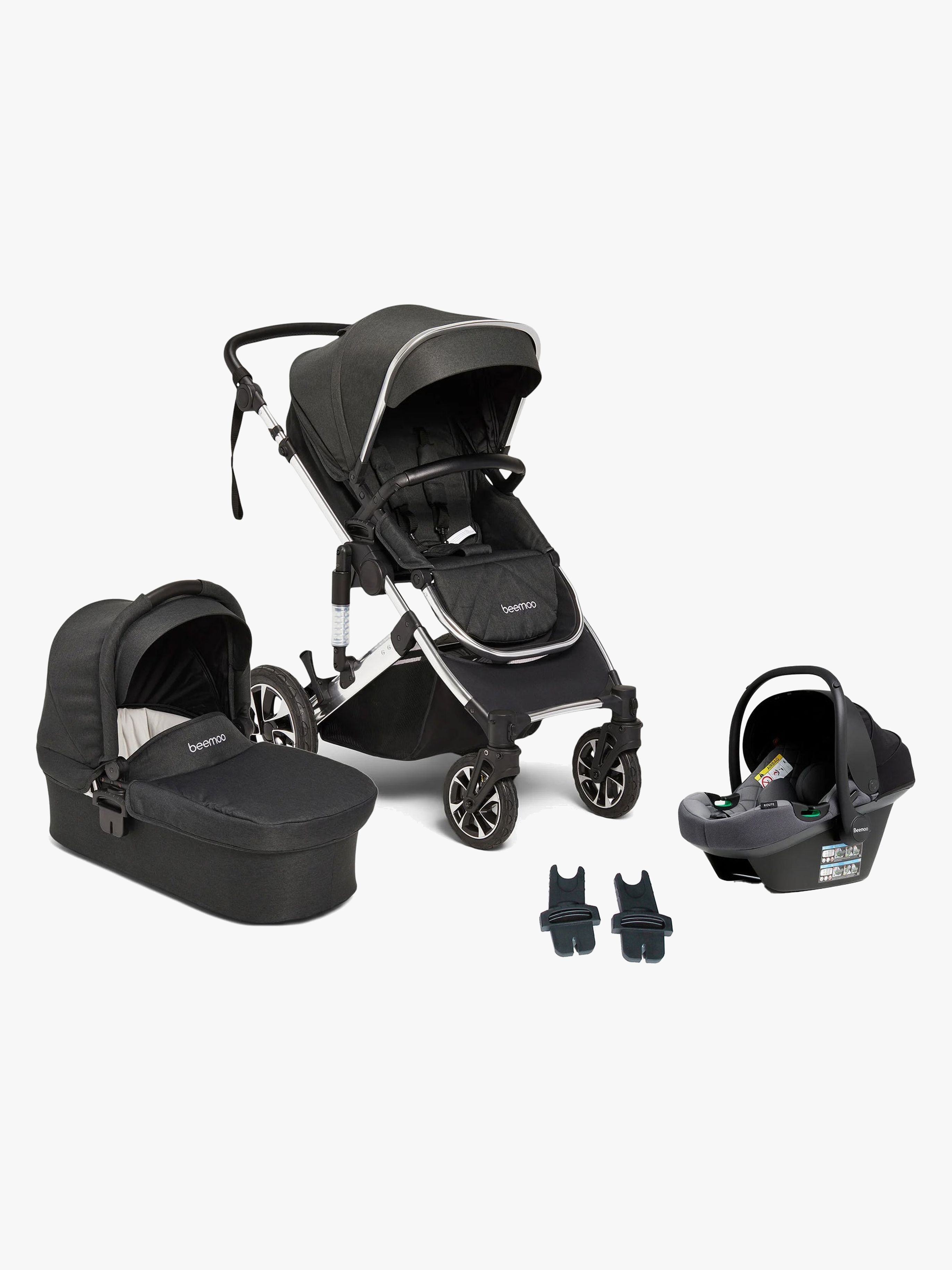 Beemoo Maxi 4 Duovagn Inkl. Beemoo Route i-Size Babyskydd, Black Silver/Mineral Grey