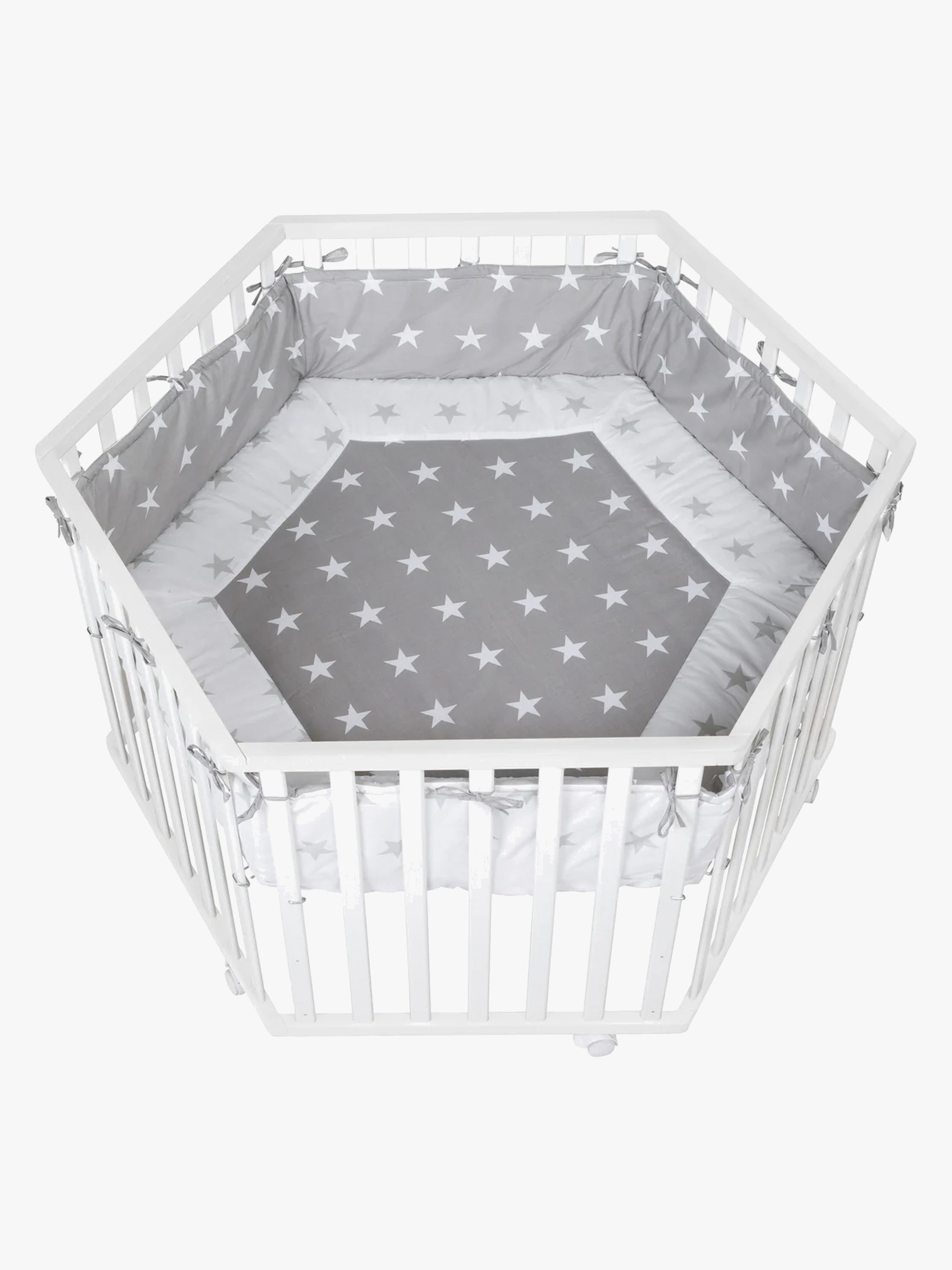 Roba Hexagon Lekhage med Hjul &  Sängskydd, Little Stars White