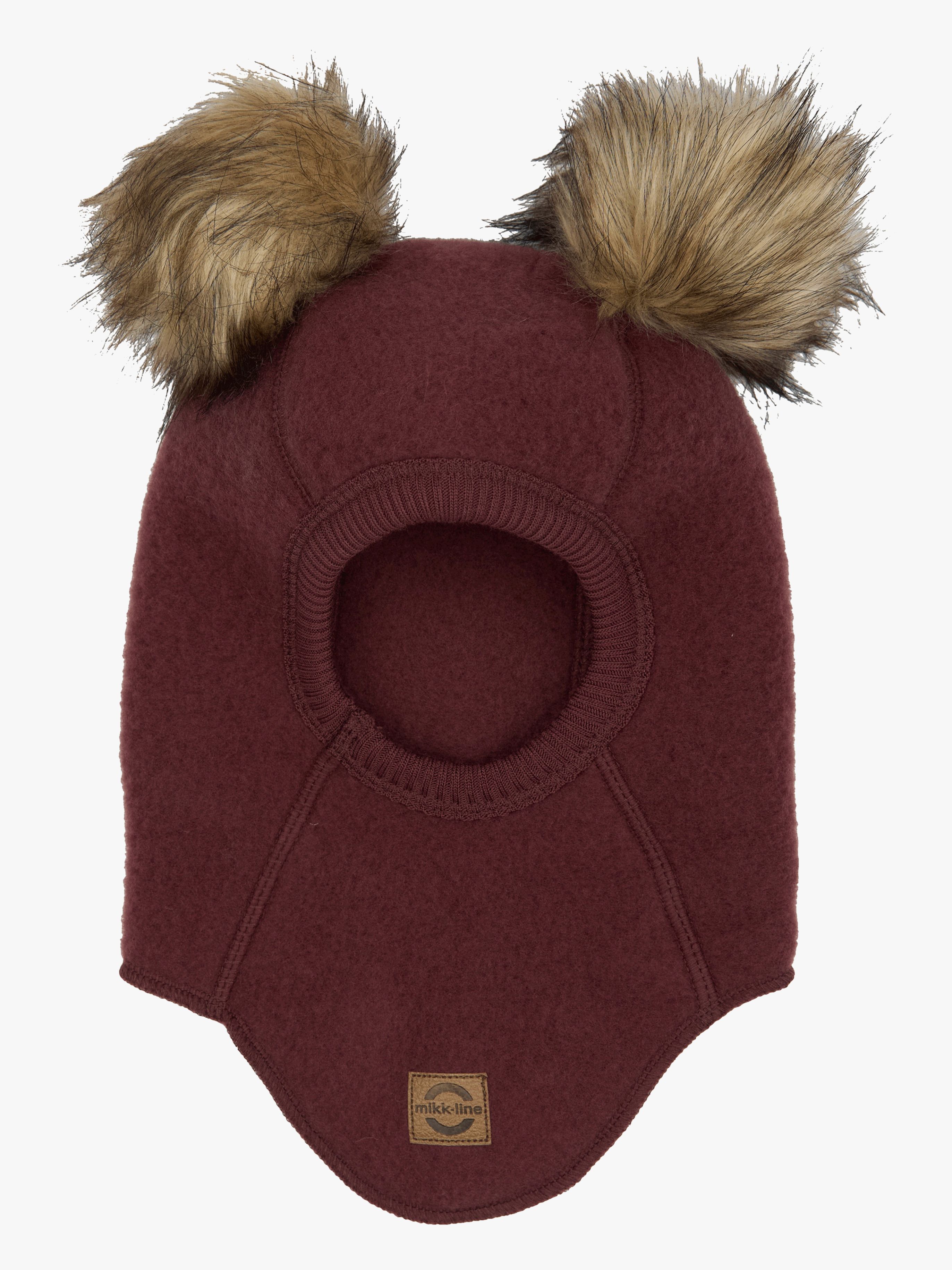 Mikk-Line Balaklava Merinoull med Pompoms, Rum Raisin, 62-68