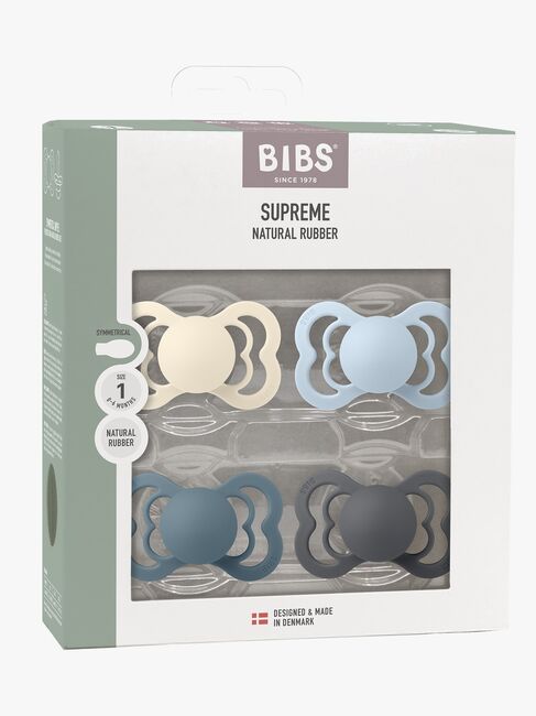 BIBS Supreme Napp 4-Pack Latex Stl 1, Ivory/Baby Blue/Petrol/Iron