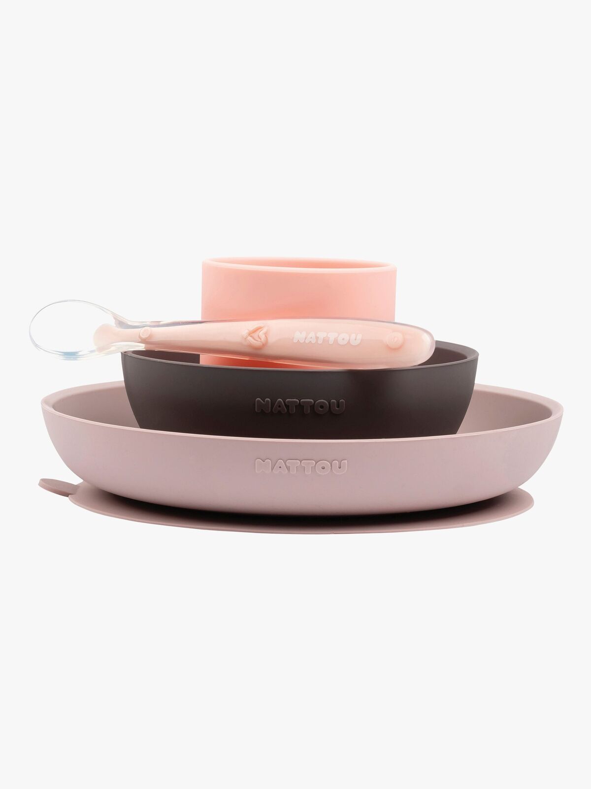 Nattou Soft Silicone Matset 4 delar, Rosa/Aubergine