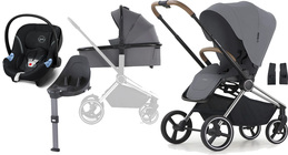 Crescent Ultra Duovagn inkl. Cybex Aton M Babyskydd, Grey/Brown Chrome