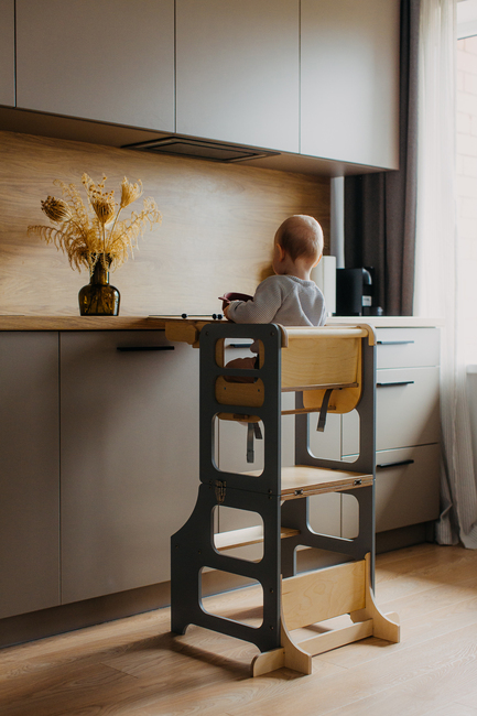 Duck Woodworks 3-i-1 Fällbar Hjälpa Till Pall med Matstol, Grå