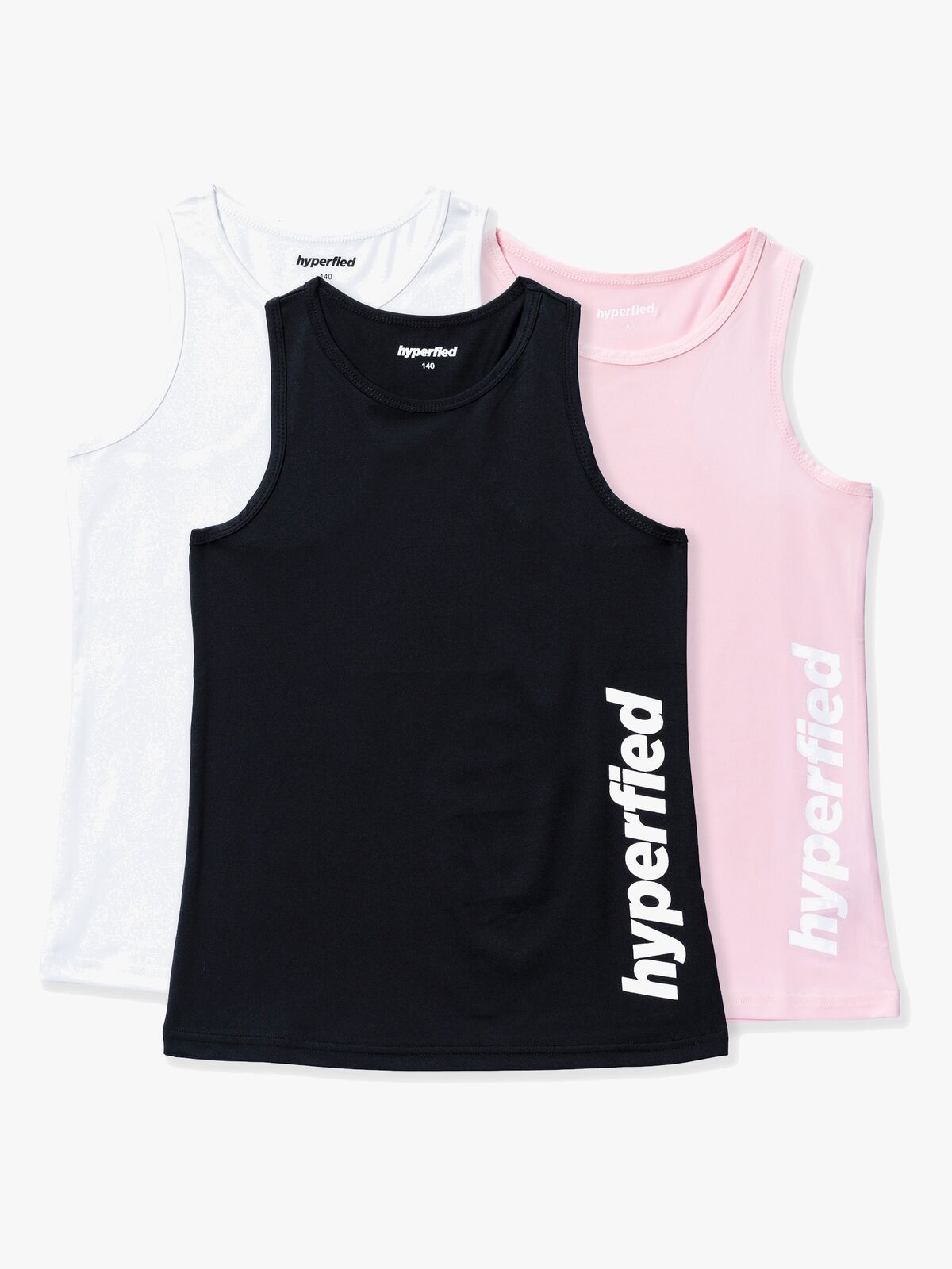 Hyperfied Split Tank Top 3-pack, Black/White/Fairy Tale