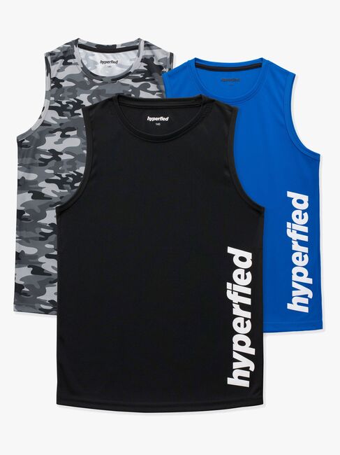 Hyperfied Bounce Tank Top 3-pack, Black/Camo Black/Blue