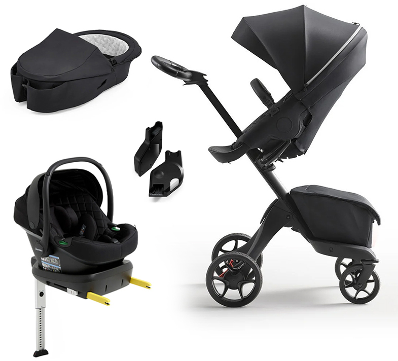 Stokke Xplory X Duovagn inkl. Beemoo Route Babyskydd &  Bas Rich Black/Black Stone