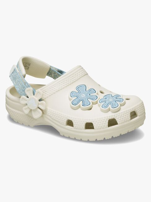 Crocs Classic Denim Flower Kids Tofflor, Summit White