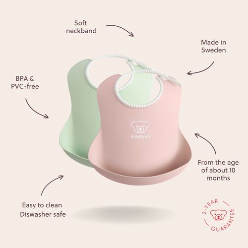 BabyBjörn Haklapp 2-pack, Blekgrön/Blekrosa