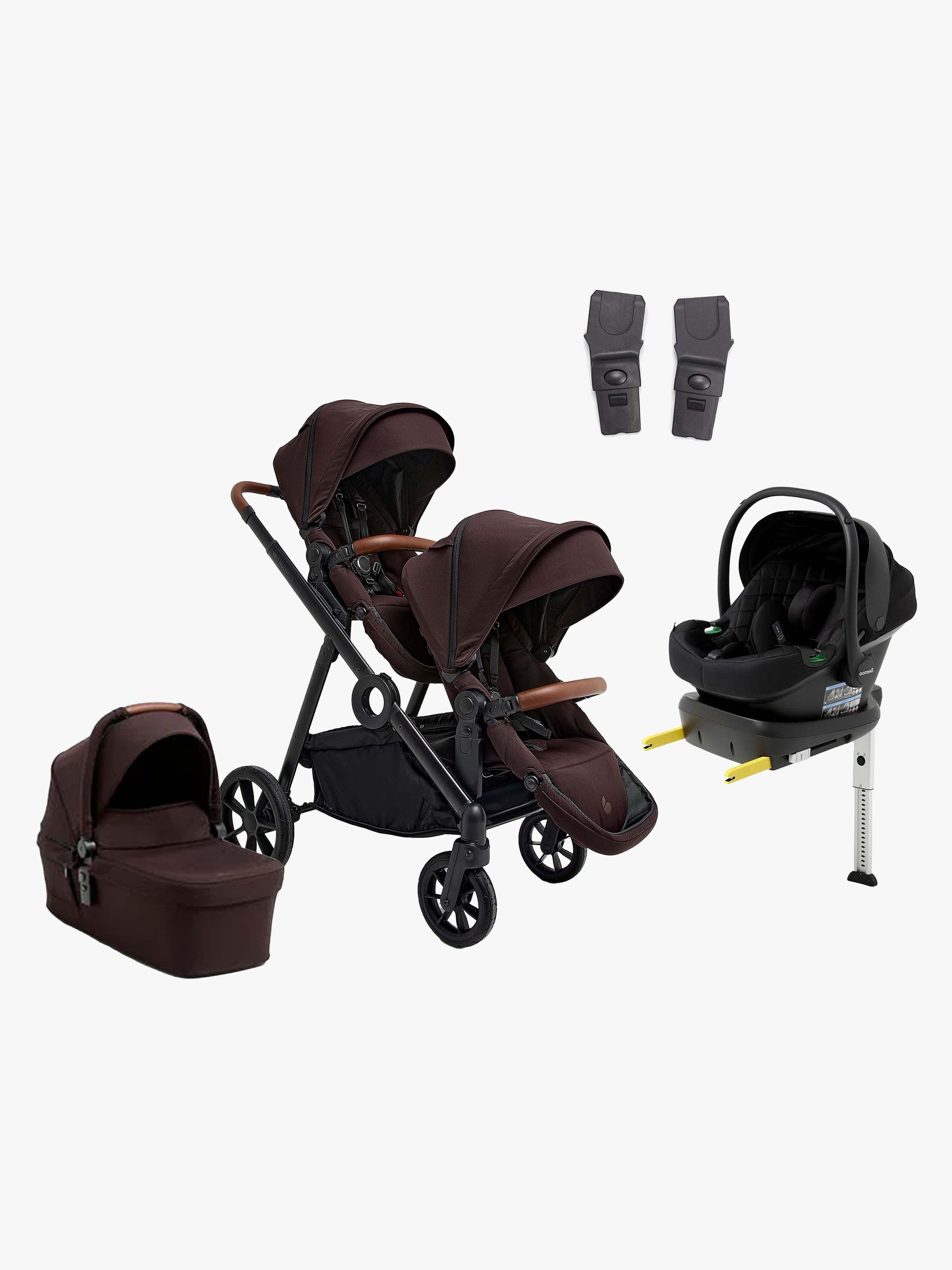 Beemoo Pro Multi 2 Syskonvagn Inkl. Route i-Size Babyskydd &  Bas, Espresso Brown/Black Stone