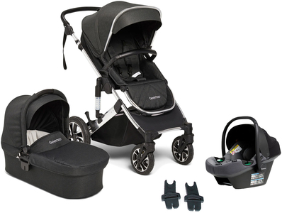 Beemoo Maxi 4 Duovagn Inkl. Beemoo Route i-Size Babyskydd, Black Silver/Mineral Grey