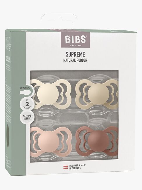 BIBS Supreme Napp 4-Pack Gjord Av Latex Stl 2, Ivory/Vanilla/Blush/Woodchuck