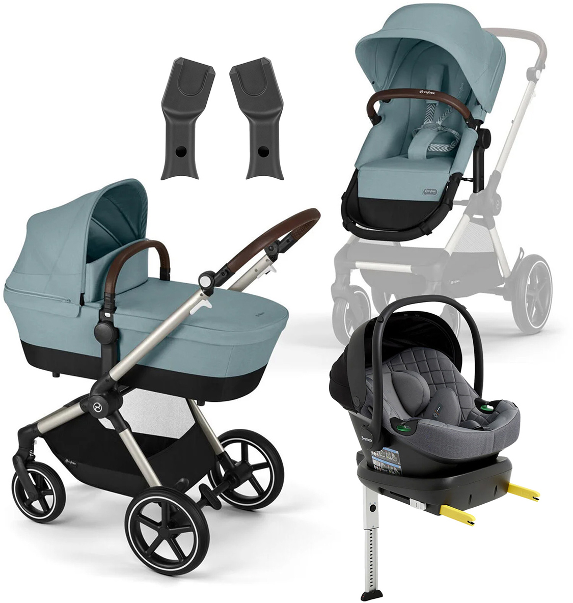 Cybex EOS Lux Duovagn inkl. Beemoo Route Babyskydd &  Bas Sky Blue/Mineral Grey