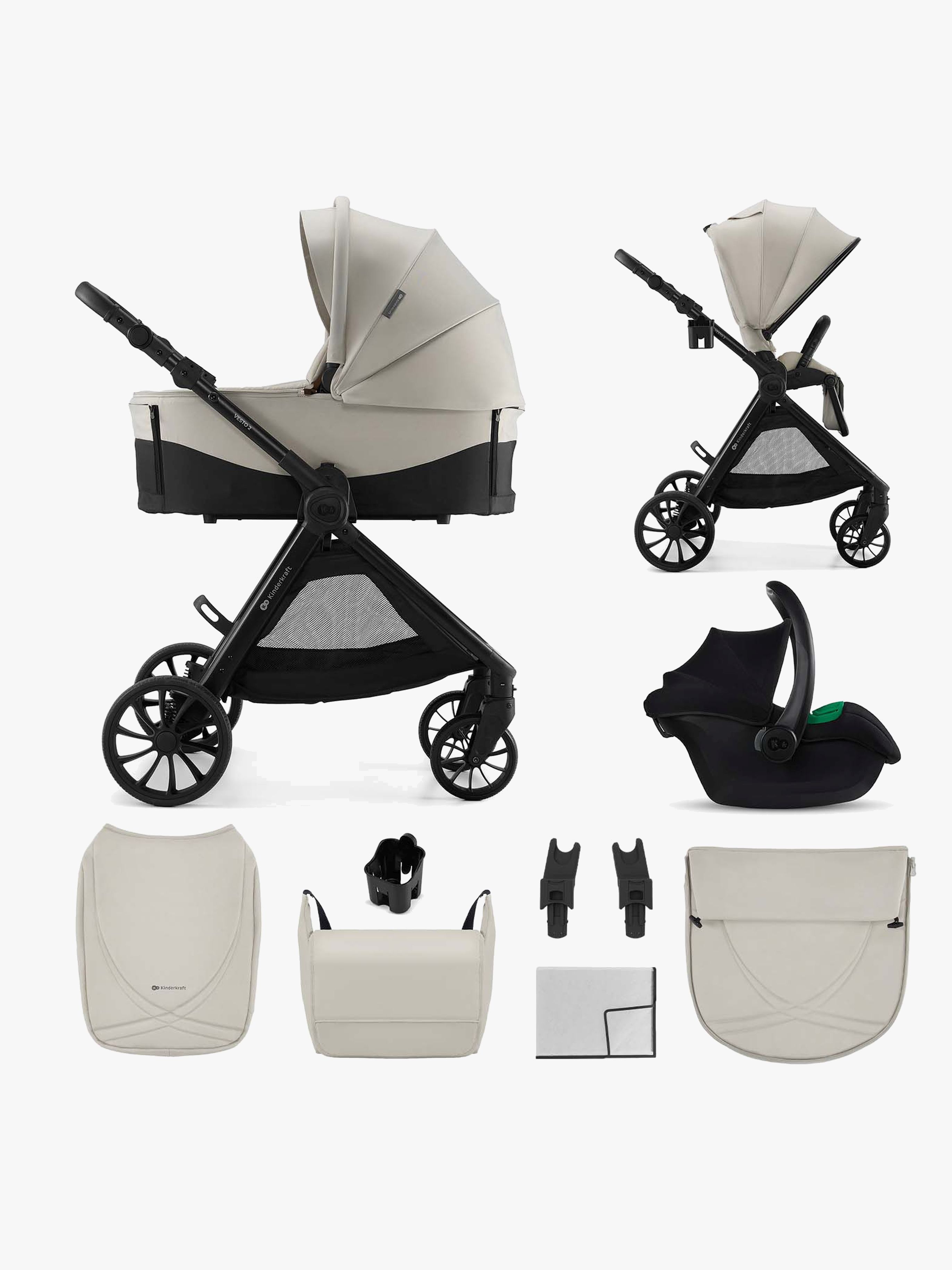 Kinderkraft Vesto 2 3-in-1 Duovagn, Beige