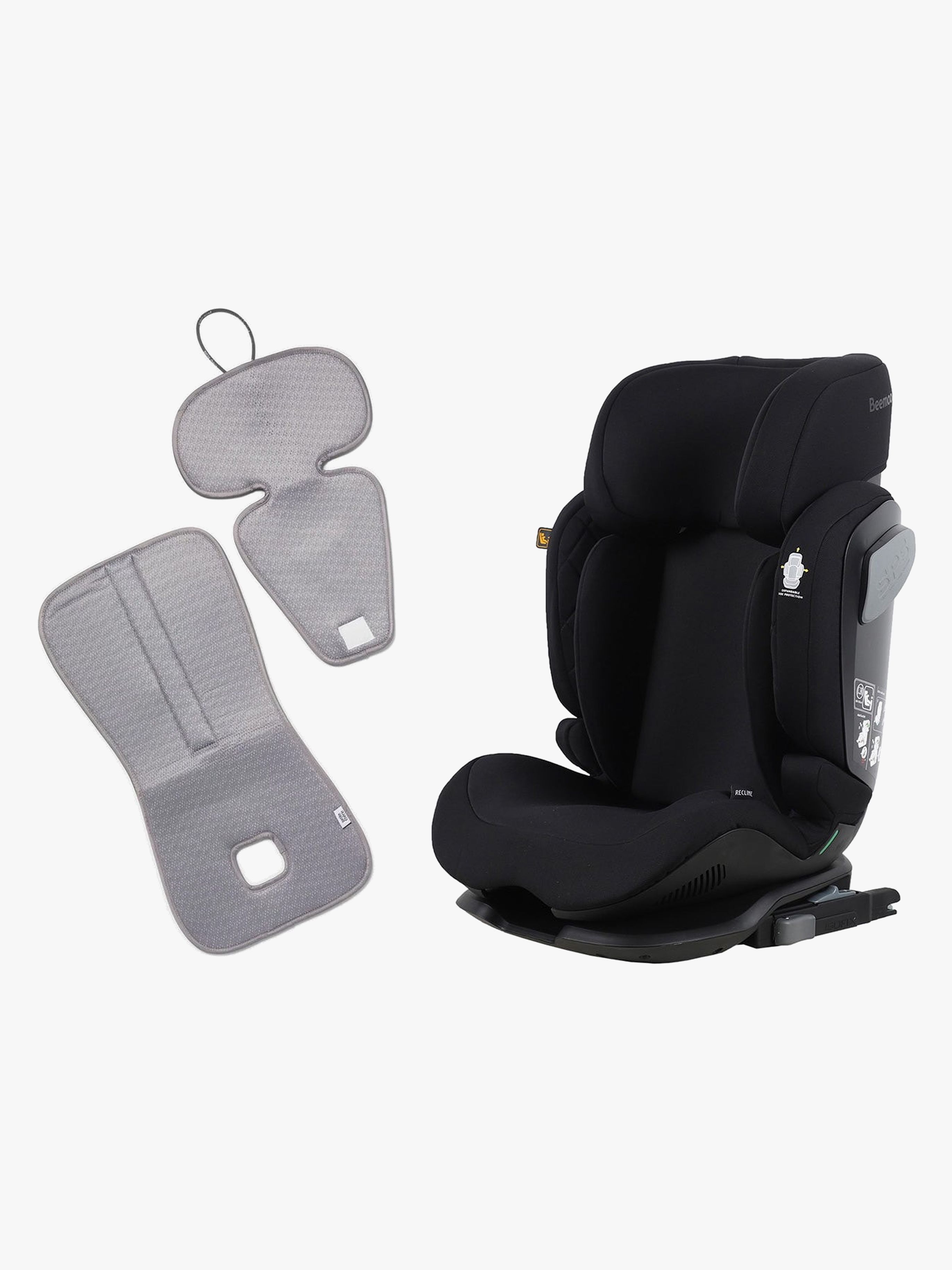 Beemoo Recline i-Size Bältesstol inkl. Ventilerande Dyna, Black Stone/Grey