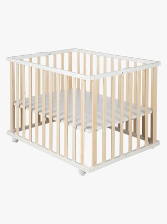 Roba Hopfällbar Lekhage med Hjul, Wood White