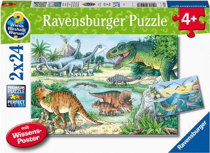 Ravensburger Pussel Dinosaurier på Land och i Vatten 2x24 Bitar