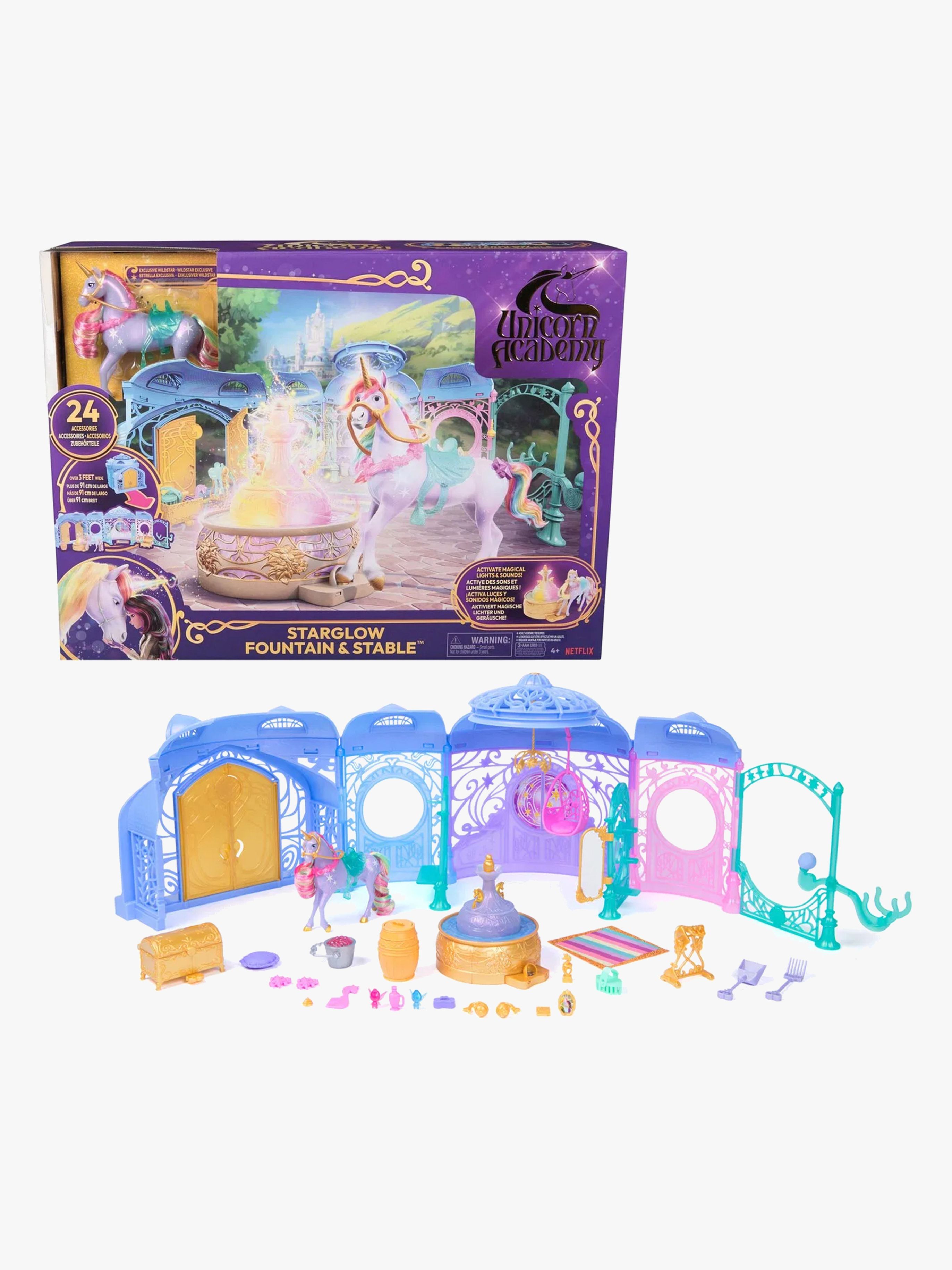 Unicorn Academy Stable Playset – stall med fontän och ljuseffekter