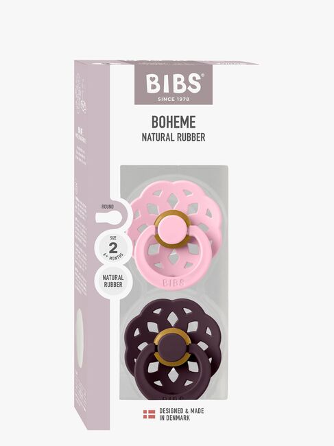 BIBS Boheme Napp 2-Pack Latex Stl 2 Rund, Baby Pink/Plum