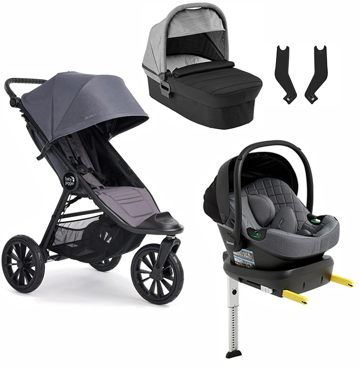 Baby Jogger City Elite 2 Duovagn inkl. Beemoo Route Babyskydd &  Bas Stone Grey/Mineral Grey